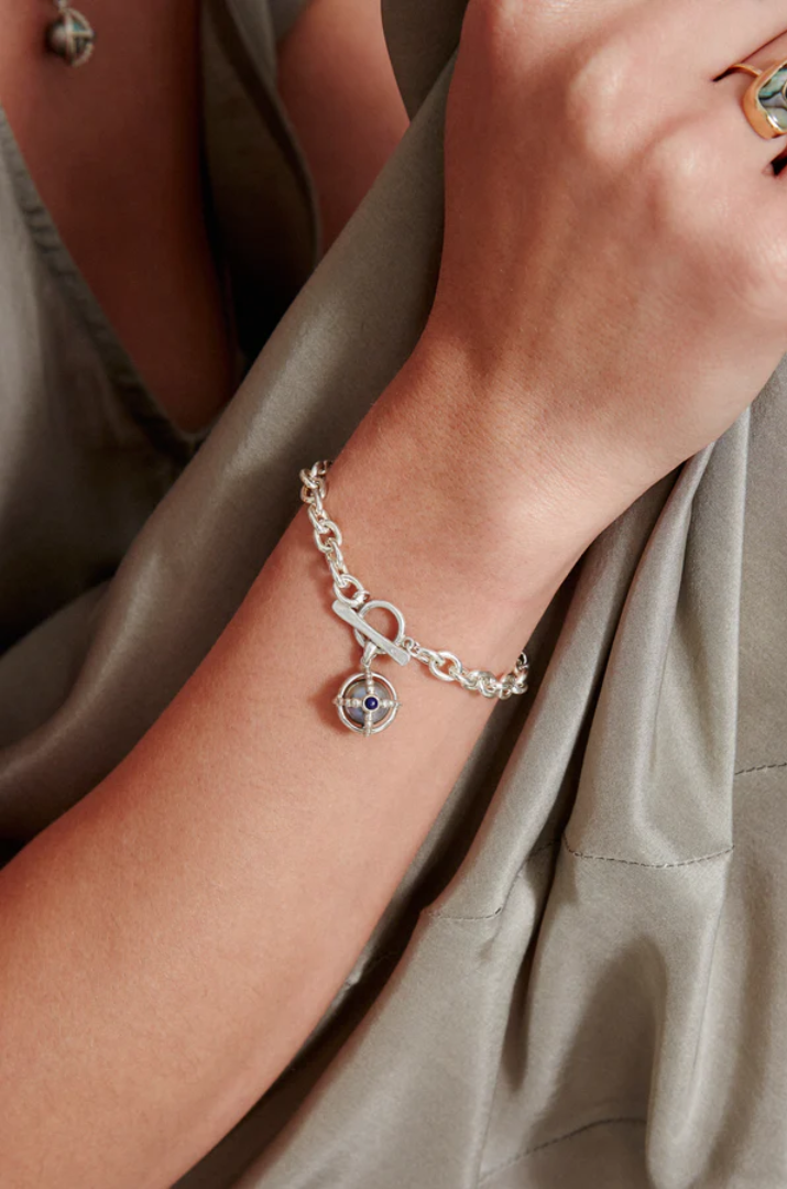 SULEIMAN CAGED PEARL BRACELET WITH LAPIS INSET