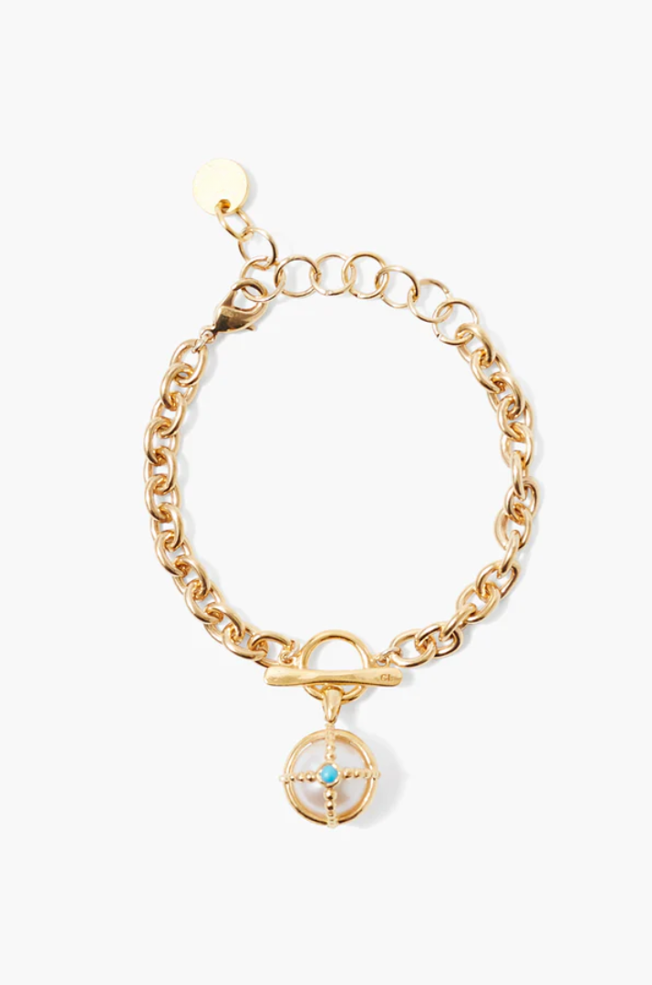 SULEIMAN CAGED PEARL BRACELET WITH TURQUOISE INSET