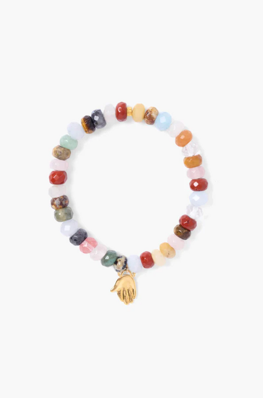 MULTICOLOR GEMSTONE GIVING HAND CHARM BRACELET