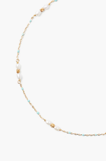 WHITE RICE PEARL AND TURQUOISE BEADED ANKLET