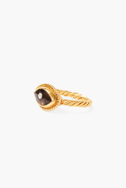 SMOKY QUARTZ EVIL EYE RING