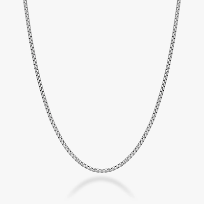 Round Box Chain Necklace in Rhodium Plated Sterling Silver, 2mm