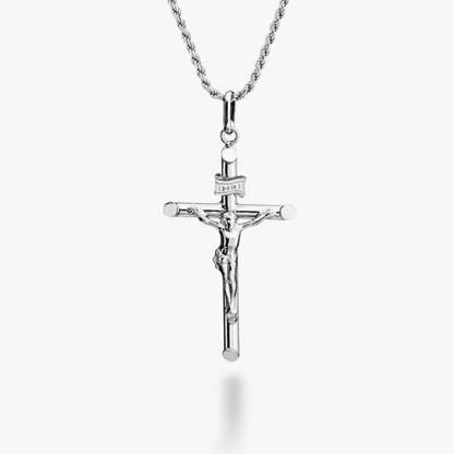 Crucifix Cross Pendant Necklace in Sterling Silver, Large