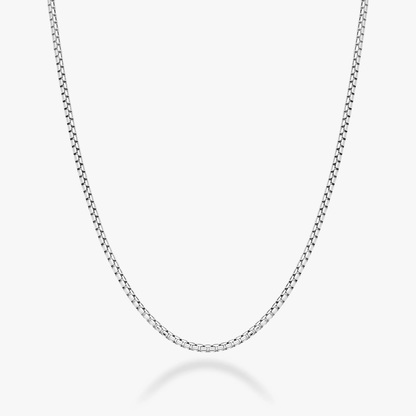 Round Box Chain Necklace in Sterling Silver, 2mm