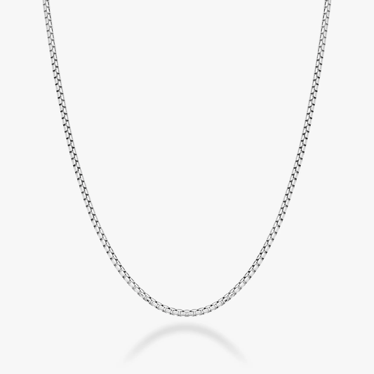 Round Box Chain Necklace in Sterling Silver, 2mm