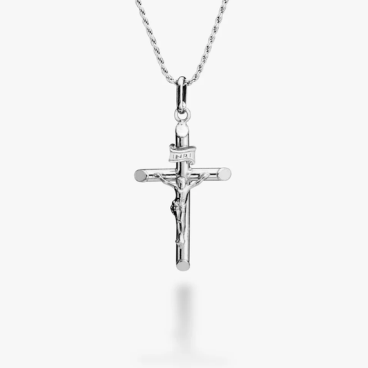 Crucifix Cross Pendant Necklace in Sterling Silver, Small