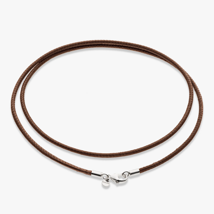 Genuine Brown Leather Cord Necklace with Sterling Silver Clasp, 2mm