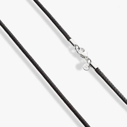 Genuine Black Leather Cord Necklace with Sterling Silver Clasp, 2mm