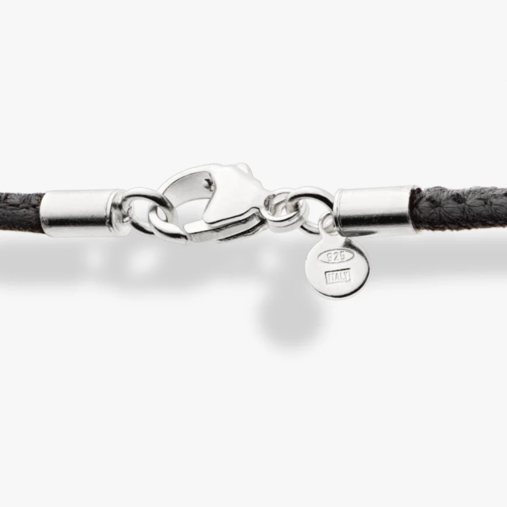 Genuine Black Leather Cord Necklace with Sterling Silver Clasp, 2mm