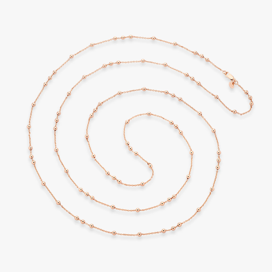 Beaded Rosary Long Wrap Layering Station Necklace in 18K Rose Gold Over Bronze