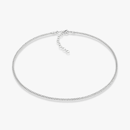 Cuban Adjustable Choker Necklace in Sterling Silver, 2.5mm