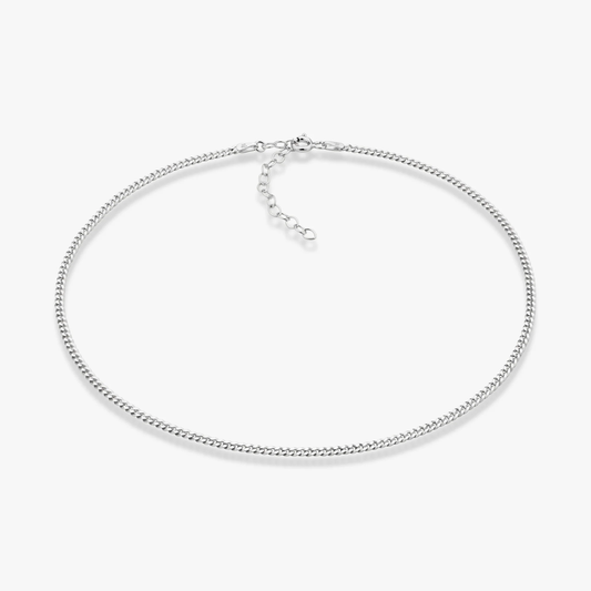 Cuban Adjustable Choker Necklace in Sterling Silver, 2.5mm