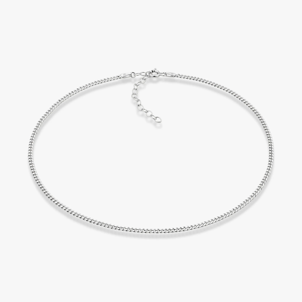 Cuban Adjustable Choker Necklace in Sterling Silver, 3.5mm