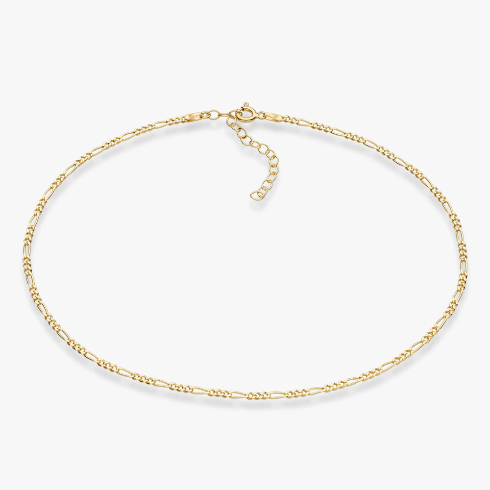Figaro Adjustable Choker Necklace in 18K Gold Over Sterling Silver, 2.3mm