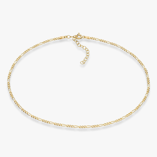 Figaro Adjustable Choker Necklace in 18K Gold Over Sterling Silver, 2.3mm