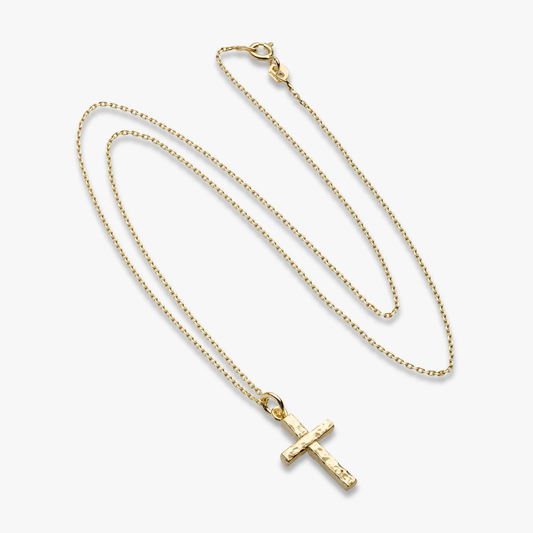 Hammered Cross Pendant Necklace in 18K Gold Over Sterling Silver