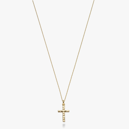 Hammered Cross Pendant Necklace in 18K Gold Over Sterling Silver