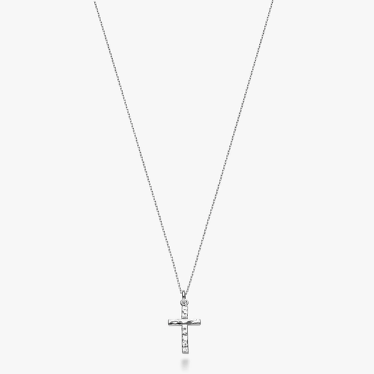 Hammered Cross Pendant Necklace in Sterling Silver