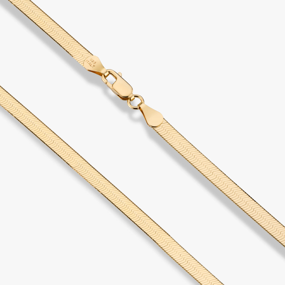 Herringbone Necklace in 18K Gold Over Sterling Silver, 4.5mm