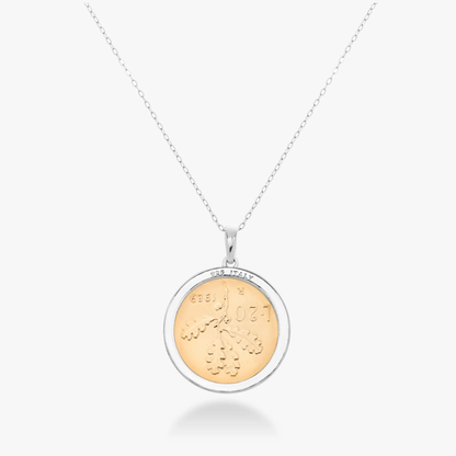 Original Italian 20 Lira Coin Pendant Necklace in Sterling Silver