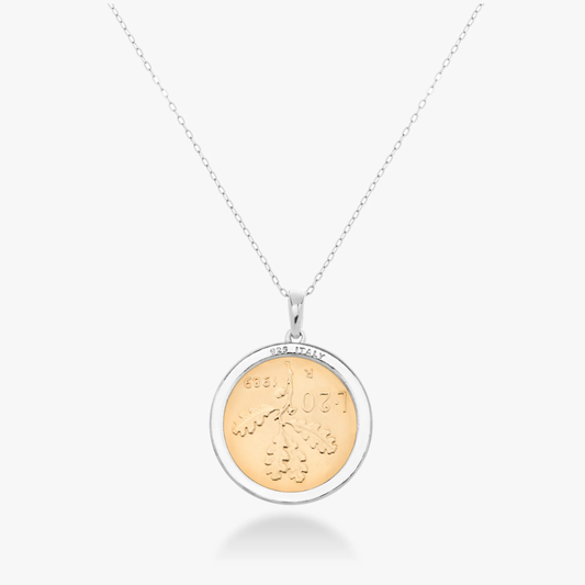 Original Italian 20 Lira Coin Pendant Necklace in Sterling Silver