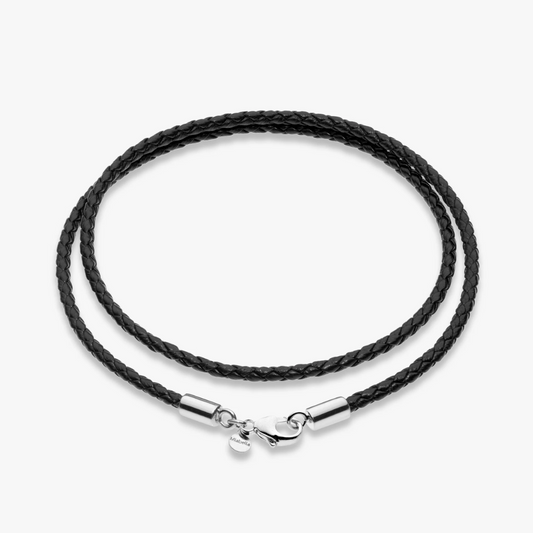 Braided Leather Cord Necklace with Sterling Silver Clasp, 3mm