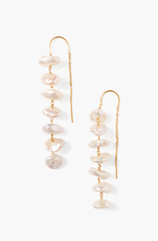 NATURAL WHITE KESHI PEARL THREAD THRU EARRING