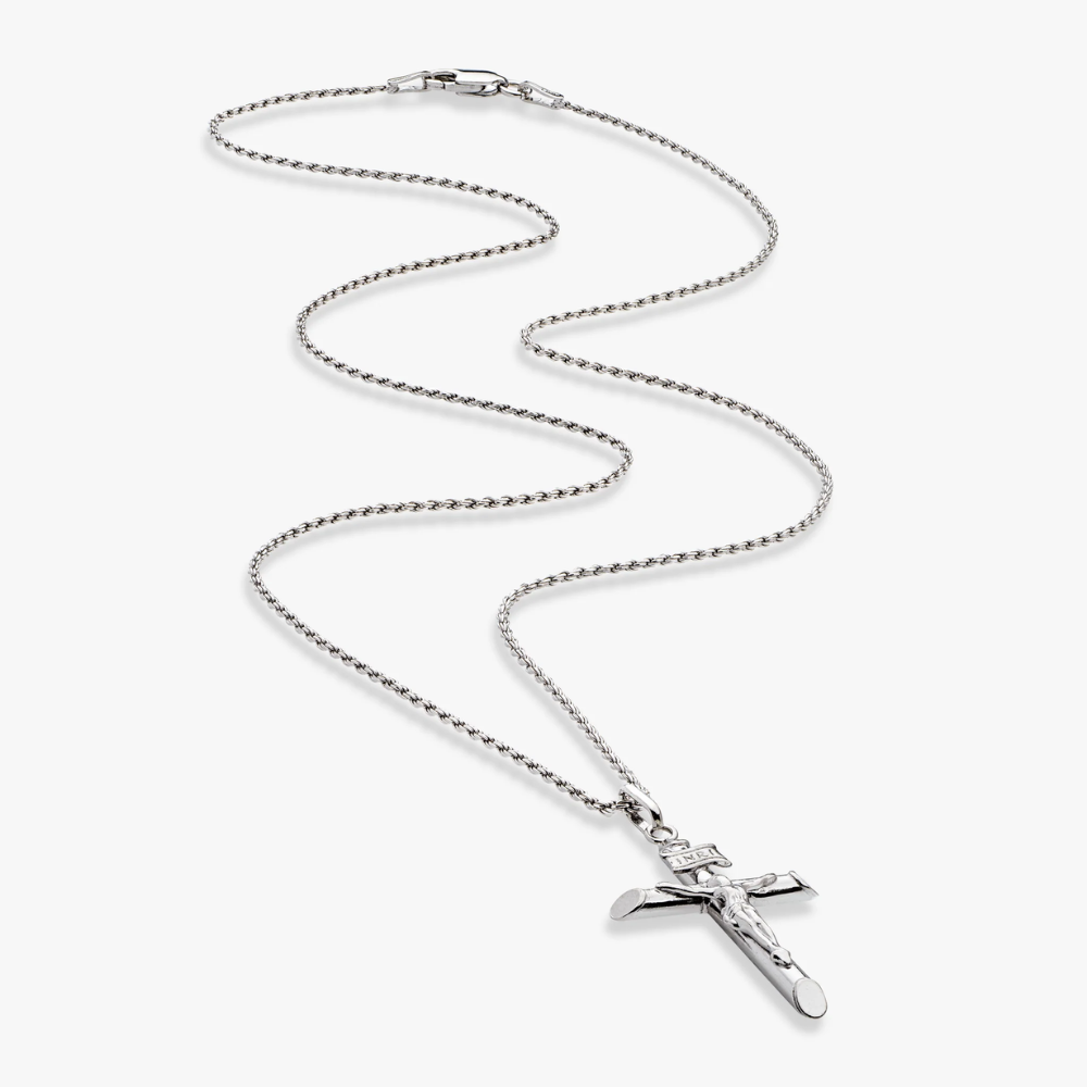Crucifix Cross Pendant Necklace in Sterling Silver, Small