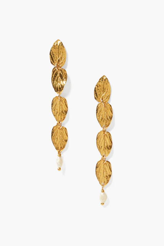 FALLING LEAF TIERED EARRINGS WHITE PEARL