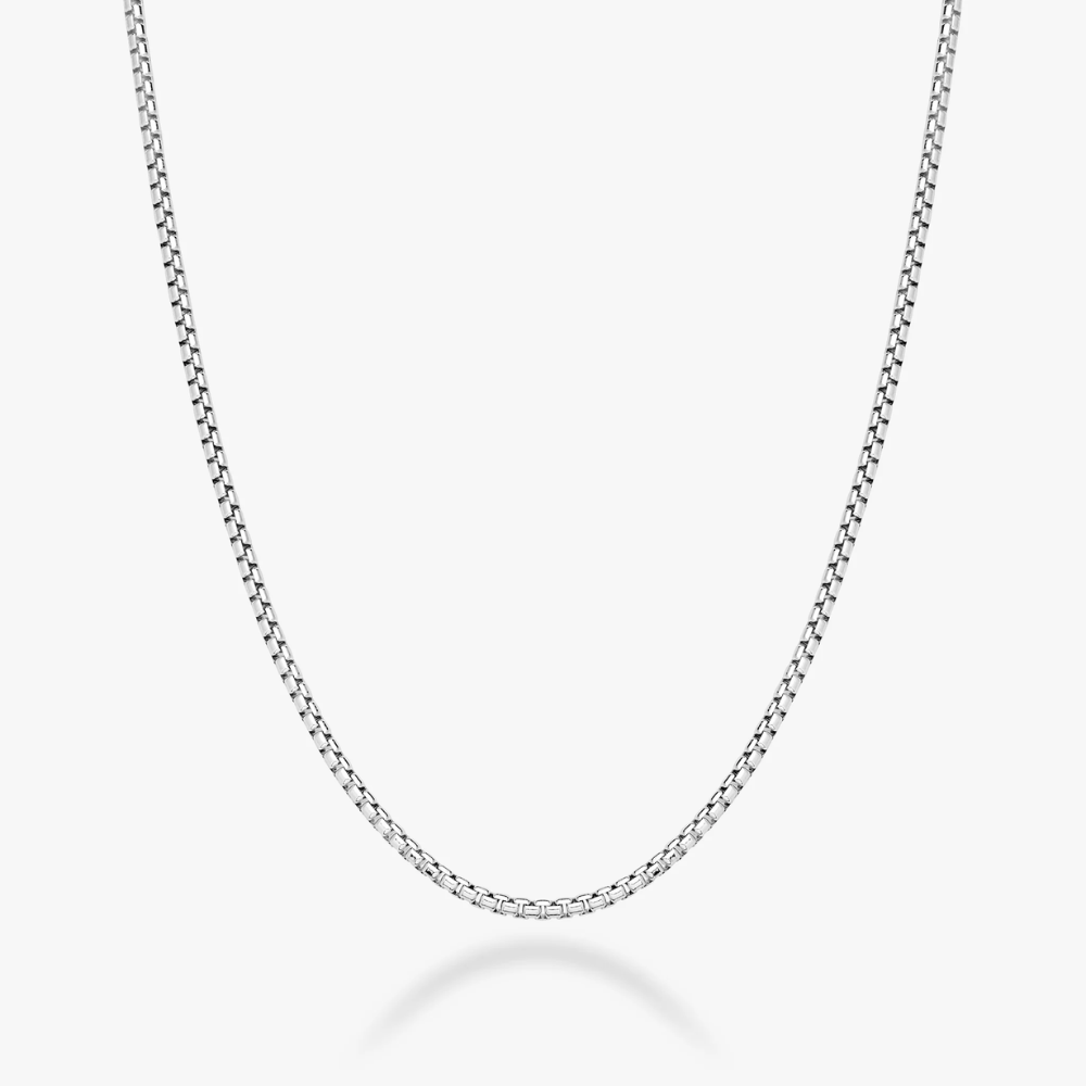 Round Box Chain Necklace in Sterling Silver, 2mm