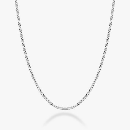 Round Box Chain Necklace in Sterling Silver, 2mm