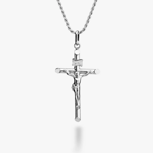 Crucifix Cross Pendant Necklace in Sterling Silver, Large