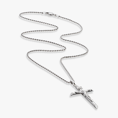 Crucifix Cross Pendant Necklace in Sterling Silver, Large