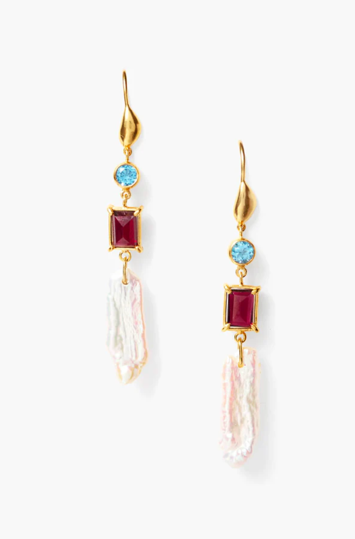 AISHA GARNET BLUE TOPAZ EARRING