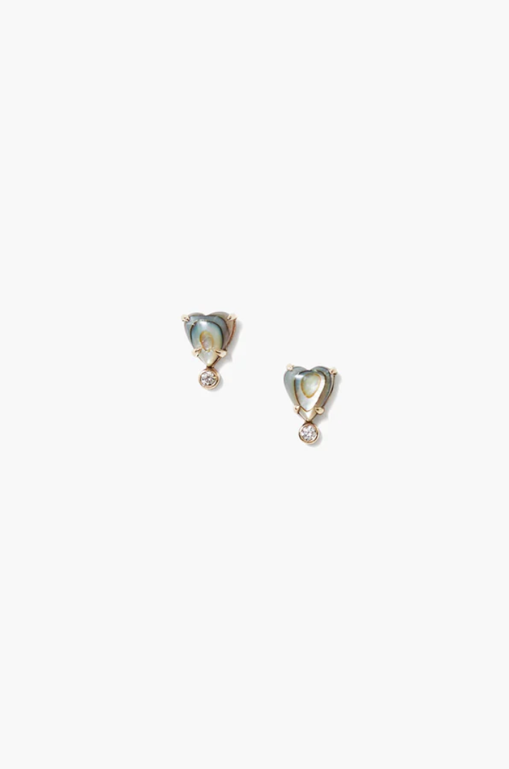 ABALONE DIAMOND HEART STUD