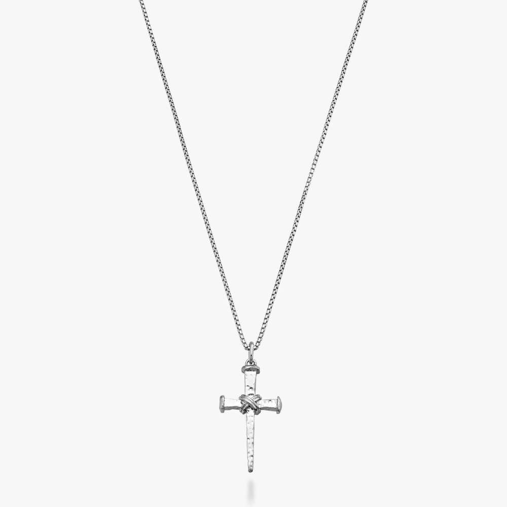 Rope Wrap Nail Cross Pendant Necklace in 925 Sterling Silver