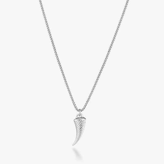 Braided Rope Italian Horn Pendant Necklace in Sterling Silver