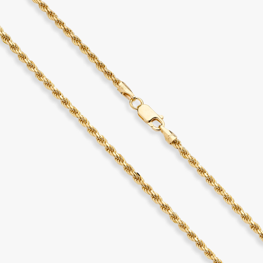 Rope Necklace in 18K Gold Over Sterling Silver, 3mm