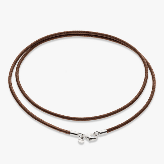 Brown Leather Cord Necklace with Sterling Silver Clasp, 2mm