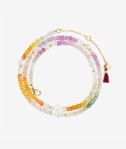 RAINBOW OMBRÉ GEMSTONE WRAP BRACELET/NECKLACE