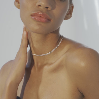 Cuban Adjustable Choker Necklace in Sterling Silver, 3.5mm