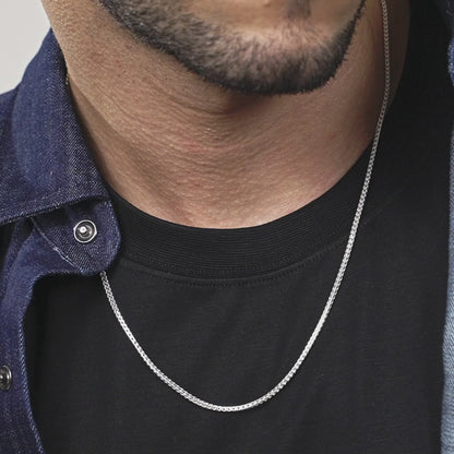 Franco Square Box Chain Necklace in Sterling Silver, 2mm