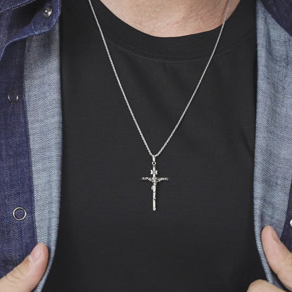 Crucifix Cross Pendant Necklace in Sterling Silver, Large