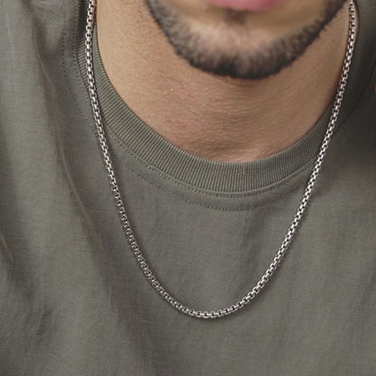 Round Box Chain Necklace in Sterling Silver, 3.5mm