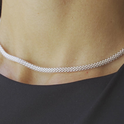 Mesh Link Necklace in Sterling Silver, 4mm