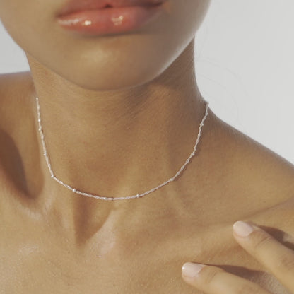 Singapore Bead Adjustable Choker Necklace in Sterling Silver