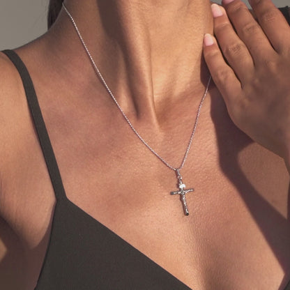 Crucifix Cross Pendant Necklace in Sterling Silver, Small