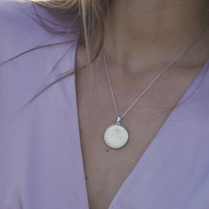 Original Italian 20 Lira Coin Pendant Necklace in Sterling Silver