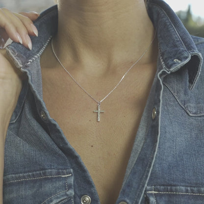 Hammered Cross Pendant Necklace in 18K Gold Over Sterling Silver