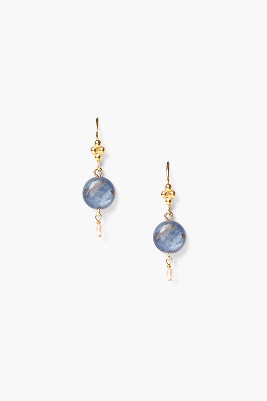 BLUE KYANITE AND PEARL DROP EARRING